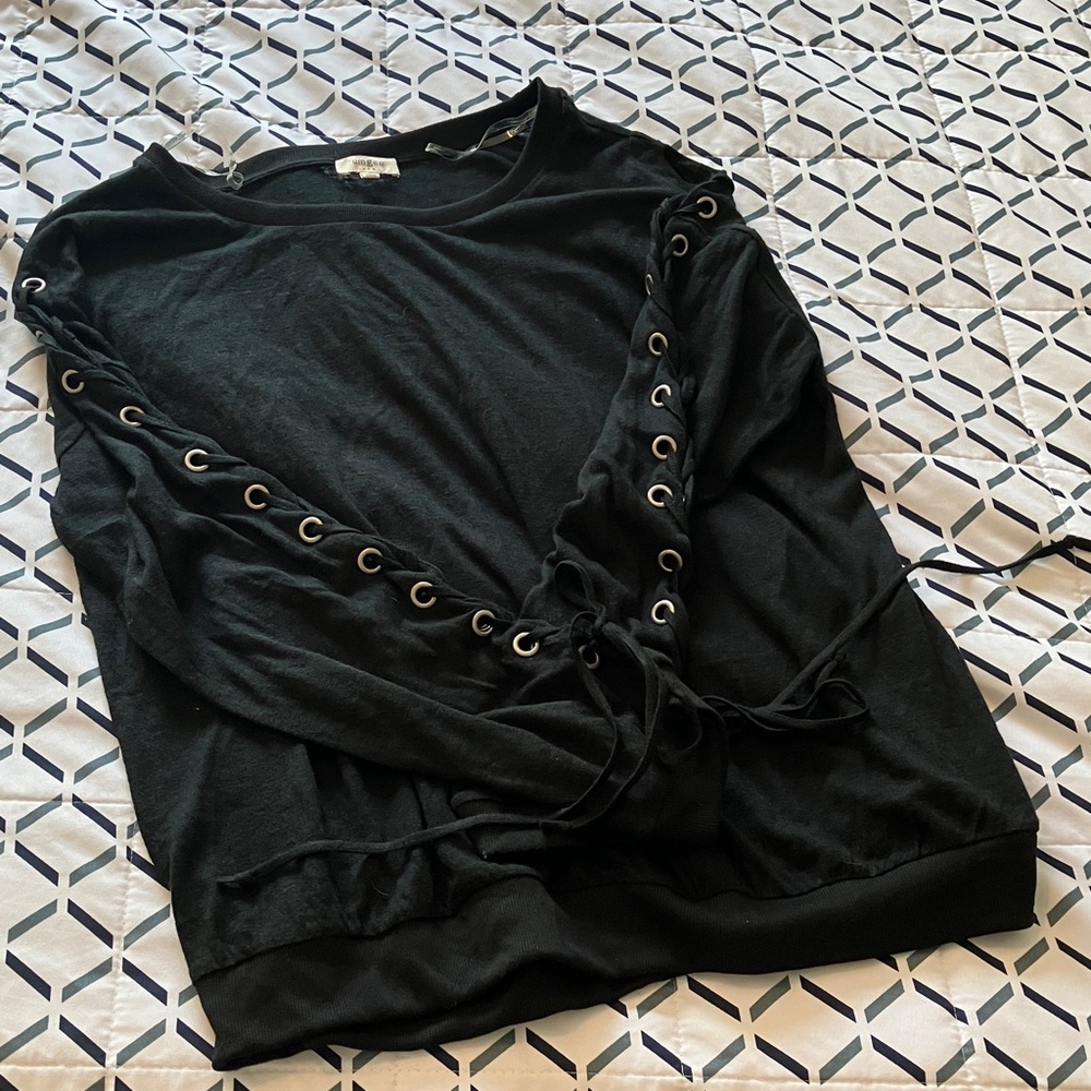 umgee Lace-Up Sleeve Sweatshirt